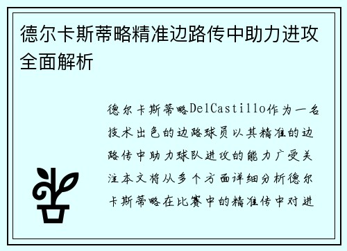 德尔卡斯蒂略精准边路传中助力进攻全面解析